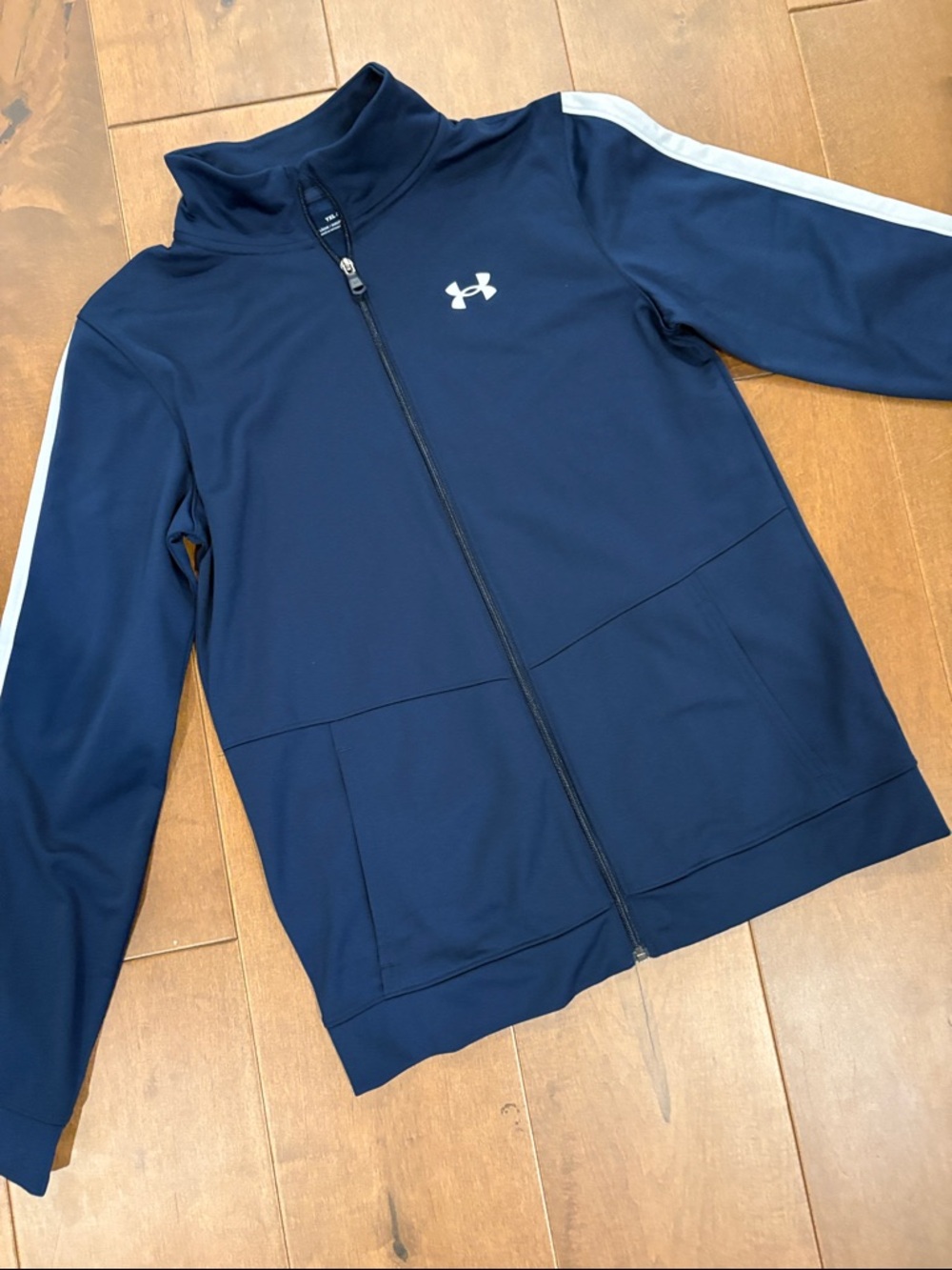 Under Armour Navy Zip-Up Hoodie with White Shoulder Stripe